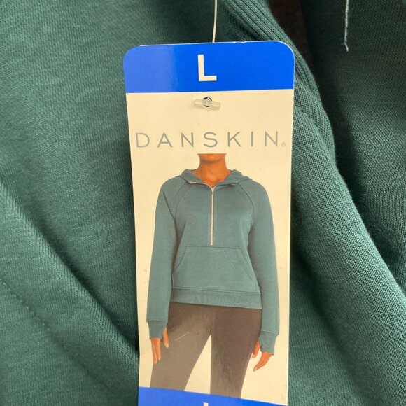 NEW Danskin Womens Mixed Rib Cozy Half Zip Hoodie L Fleece Blue Teal - Picture 5 of 10